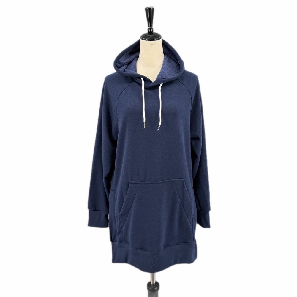 The Warmy Navy Fuzzy Lined Hoodie Warm Cozy Cotton Everyday Basic Sweatshirt